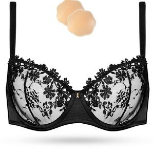 Black Lace Balconette Bra with Underwire